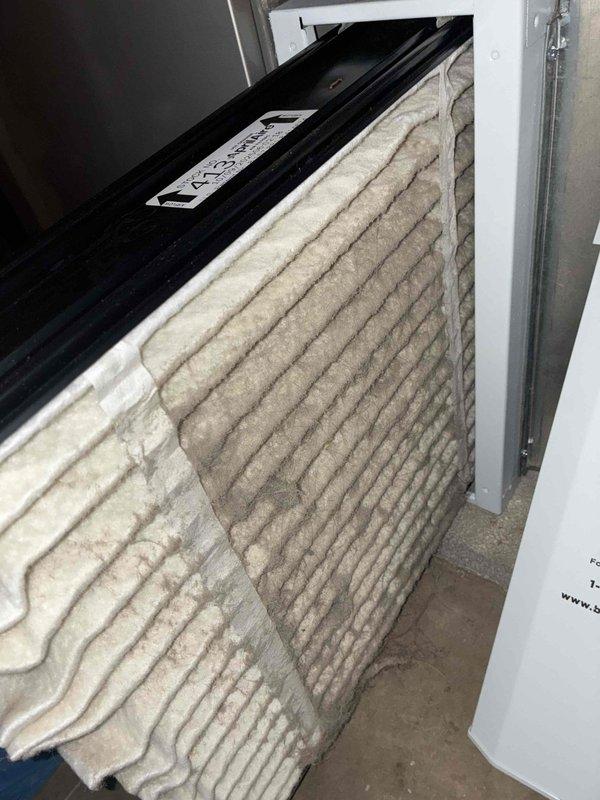 Completed routine HVAC maintenance visit for cooling system on residential Lennox outdoor condensing unit. Inspected exterior condenser unit, confirmed operational status with no visible damage or deterioration, and replaced heavily soiled air filter that had accumulated significant dust and debris buildup across pleated media, restoring proper airflow and system efficiency.