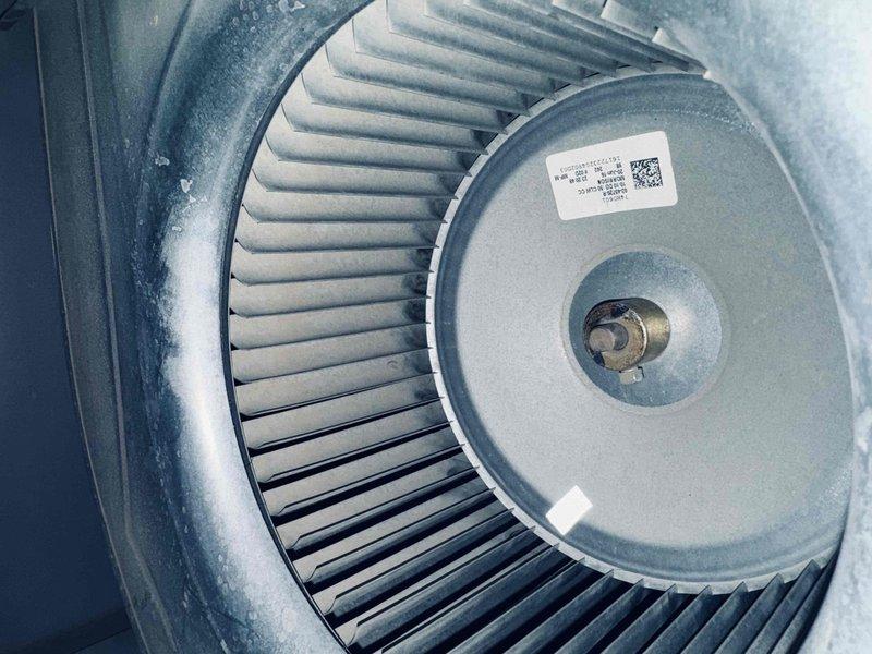 Completed scheduled cooling maintenance inspection. Performed system evaluation including blower assembly examination and electrical component inspection. Blower wheel showed normal dust accumulation; verified proper operation of capacitors, relays, and control board wiring connections. All components functioning within normal parameters at time of service.
