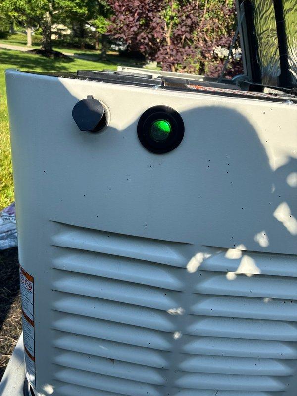 Performed scheduled maintenance on a 3-year-old 18kW residential standby generator equipped with Evolution 2.0 control system. Completed comprehensive inspection including fluid levels, air filter condition, battery voltage, and control panel functionality. Executed maintenance reset procedure through the digital interface and verified proper operation of AUTO/MANUAL/OFF modes. Unit tested successfully with all systems functioning within normal parameters.