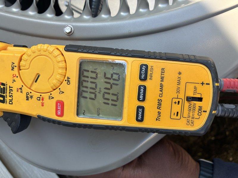 # HVAC Maintenance - Cooling

Completed scheduled preventive maintenance cooling visit on a 4-year-old system. Performed comprehensive system diagnostics using calibrated digital multimeter to verify electrical parameters and operational specifications. Measured voltage, amperage, and continuity at key system components to ensure proper electrical performance. Inspected blower assembly and ventilation components for proper operation and airflow. All electrical readings were within manufacturer specifications. System tested and confirmed operational. Documented service with photographic records of diagnostic measurements and equipment condition.