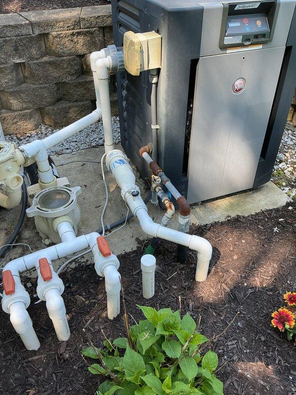Responded to service call for pool heater that was not responding to ignition sequence. Customer requested gas line inspection to eliminate potential gas supply issues as the cause. Performed comprehensive gas line inspection of outdoor installation, examining gas piping connections, valves, and supply lines serving the pool heater equipment. Verified gas line integrity, checked for proper pressure, and confirmed no leaks or obstructions in the gas supply system. Documented equipment configuration including gas meter, piping runs, and connections to pool heating unit with photographic evidence for customer records.