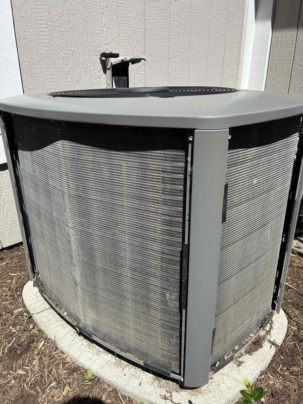 Completed MVP cooling maintenance visit on 6-year-old residential HVAC system. Performed comprehensive inspection of indoor evaporator coil assembly and outdoor condensing unit. Evaporator coil fins showed good condition with proper airflow clearance. Noted copper refrigerant lines displaying normal oxidation patina consistent with system age; all brazed joints remain secure with no signs of refrigerant leakage. Outdoor condensing unit properly positioned on concrete pad with intact protective mesh grilles and functional ventilation. All components operating within normal parameters for system age and usage.