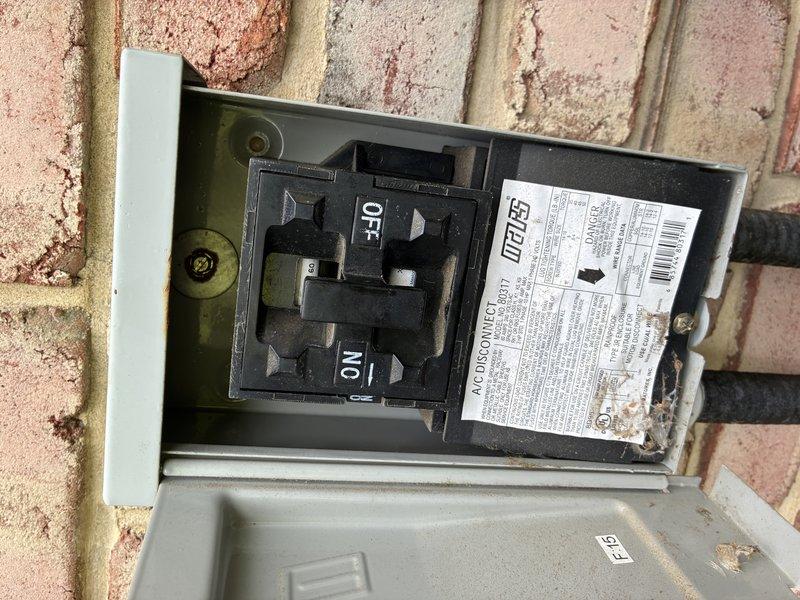 Completed MVP cooling maintenance visit on residential HVAC system. Performed comprehensive inspection of outdoor condensing unit, including electrical disconnect switch verification and dual-capacitor system assessment. Documented equipment condition through detailed photography of electrical components, wiring connections, and capacitor configuration. All electrical connections found secure with proper wire routing and color coding intact. System operational and ready for continued service.
