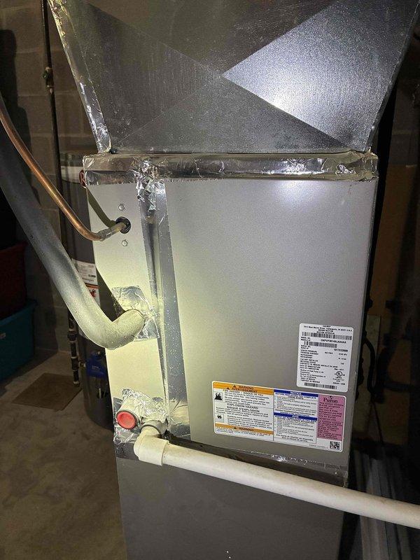 Completed MVP recurring cooling maintenance visit on 7-year-old HVAC system. Performed comprehensive inspection of air handler unit and control board assembly, verified all electrical connections and wiring harnesses, checked refrigerant lines and insulation integrity, and confirmed proper condensate drainage system operation. Unit found in good operational condition with normal wear patterns consistent with age; all components functioning within manufacturer specifications.