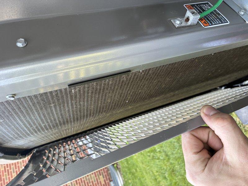 # HVAC Maintenance - Cooling

Completed routine preventive maintenance on a 2-year-old Lennox residential air conditioning system. Performed comprehensive inspection of outdoor condensing unit, verified proper operation of condenser fan motor, and checked refrigerant line connections at exterior wall penetration. Inspected and serviced air handler filtration system, ensuring proper filter installation and airflow through multiple filter media layers. All components found operating within normal parameters with no deficiencies noted.