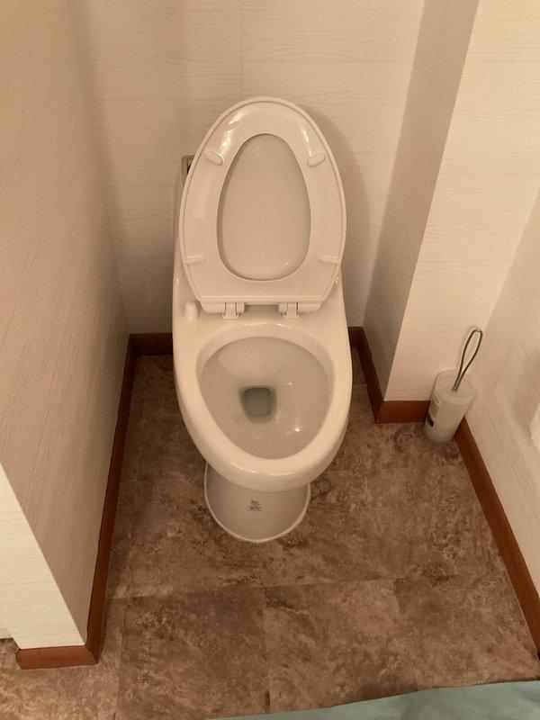 Responded to plumbing emergency involving basement toilet backup and leaking caused by drainage issues originating from second-floor plumbing fixtures. Upon arrival, confirmed that running water from upstairs sink caused toilet backup to basement level toilet with resulting water leakage. Diagnosed drainage obstruction affecting multiple fixtures including two sinks and basement toilet in 38-year-old residential property. Inspected drainage system and identified blockage in vertical drain stack connecting second floor to basement level. Performed diagnostic assessment of plumbing configuration and photographed affected fixtures including basement toilet and water heater area to document conditions. Determined that drain line obstruction was preventing proper water flow through the system, causing wastewater to back up through lowest fixture point in basement.