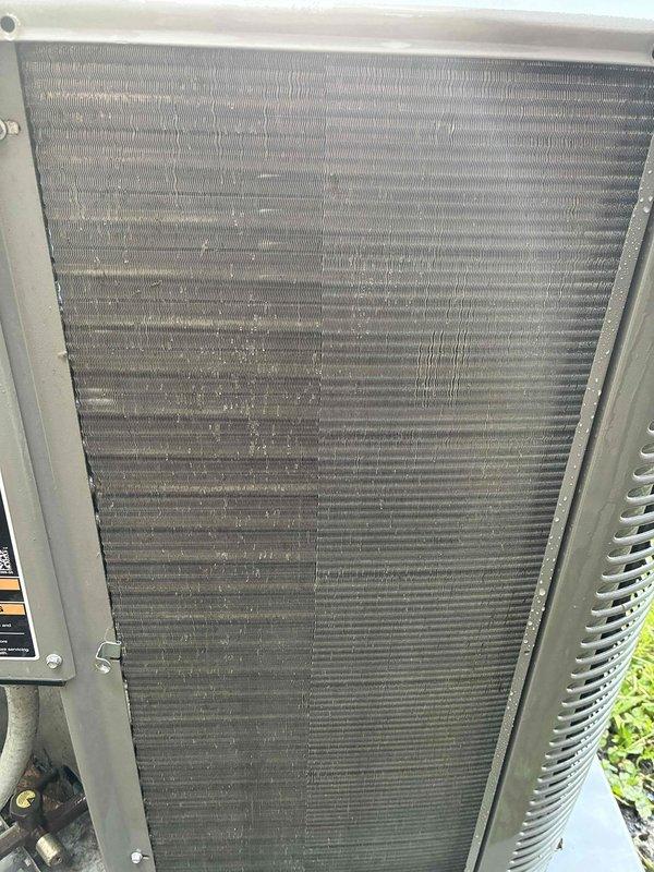 Completed scheduled MVP cooling maintenance visit on residential outdoor condensing unit. Performed comprehensive system inspection including visual assessment of condenser coil condition, which showed moderate accumulation of dust and debris on aluminum fins. Inspected electrical compartment components including capacitor, terminal connections, and control wiring. All electrical connections were verified secure with proper wire routing observed. Documented equipment condition through photography for maintenance records. Unit operational at time of service with all components functioning within normal parameters.