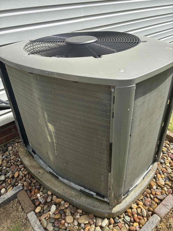 Completed scheduled MVP cooling maintenance visit on residential air conditioning system. Performed visual inspection of outdoor condensing unit, verified proper operation, and documented ambient temperature reading of 72°F at time of service. Unit found in satisfactory operating condition with normal wear patterns consistent with outdoor exposure.