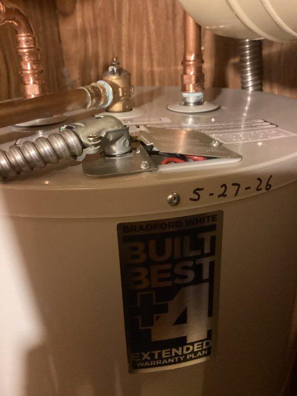 Responded to warranty callback to rework electrical wiring for recently installed Bradford White water heater. Inspected existing electrical connections and corrected wiring configuration to ensure proper power supply and code compliance. Verified all electrical connections are secure, properly grounded, and functioning as intended for safe water heater operation.