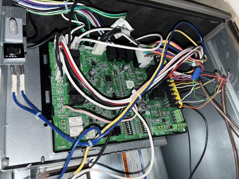 Completed MVP cooling maintenance visit on HVAC system. Performed comprehensive inspection of control board, wiring harness, and blower assembly. Verified all electrical connections at circuit board terminals were secure, checked integrity of multi-colored wire bundles and connector ports. Inspected blower wheel and confirmed clean condition of centrifugal fan blades with proper spacing and no debris accumulation. All components found in good operational condition. Customer renewed membership for another year.