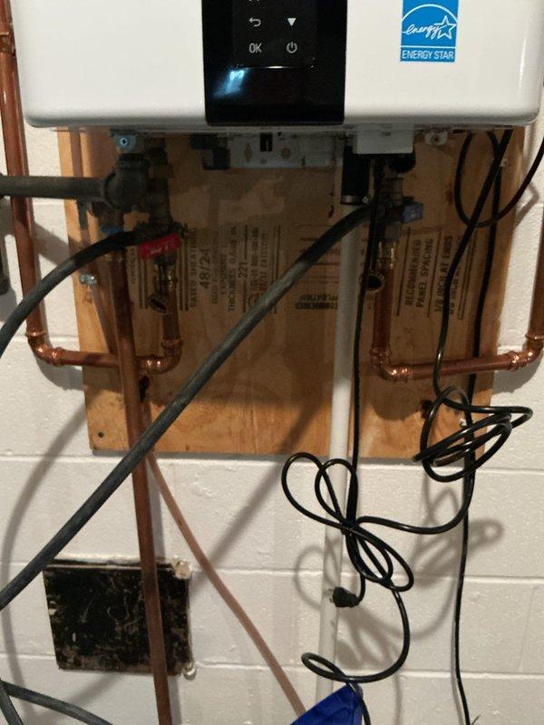 Replaced two upstairs toilets with customer-supplied fixtures, ensuring proper wax ring seals, water supply connections, and secure mounting. Performed descaling service on 2-year-old Navien tankless water heater by flushing unit with descaling solution to remove mineral buildup and restore optimal heating efficiency. All fixtures tested for proper operation and verified leak-free connections upon completion.