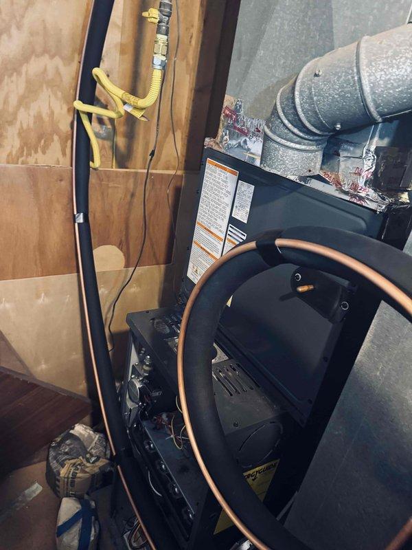 Responded to service call for customer-installed HVAC system requiring professional completion. Brazed refrigerant line connections to indoor coil and outdoor condensing unit, ensuring proper joint integrity and leak-free operation. Performed comprehensive system checkout of newly installed furnace and air conditioning equipment, inspecting control board connections, verifying proper refrigerant line routing and insulation, and confirming all mechanical and electrical components were properly installed and functioning to manufacturer specifications.