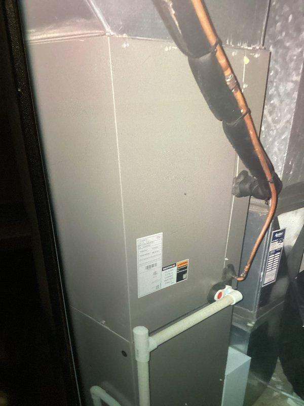 Completed routine MVP cooling maintenance visit on a 5-year-old residential air conditioning system. Performed comprehensive inspection of the air handler unit, verified proper operation of all components, checked refrigerant line connections and insulation integrity, and confirmed condensate drainage system functionality with no issues identified. System is operating within normal parameters and ready for continued service.