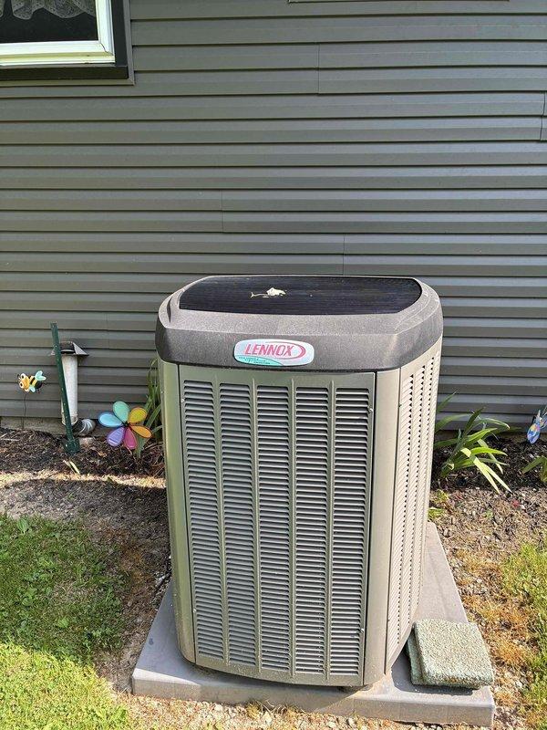 Completed comprehensive cooling maintenance visit on 5-year-old Lennox air conditioning system. Performed standard preventative maintenance procedures including inspection of condenser unit, coils, and all exterior components. Unit operational and seasonal tune-up completed per recurring service agreement, with recommendation provided for service plan renewal.