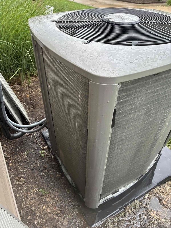 Completed preventive maintenance cooling visit on a 2-year-old residential air conditioning system. Performed comprehensive system inspection including visual assessment of outdoor condensing unit, verified proper operation of condenser fan, checked refrigerant line connections, and evaluated overall equipment condition. Unit found operating within normal parameters with typical exterior weathering; cooling fins showing minor dust accumulation but remain structurally intact with adequate airflow capacity.