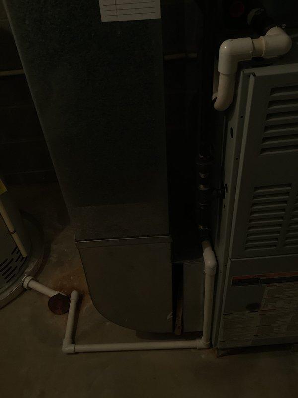 Completed estimate for replacement of 20+ year old central air conditioning system and furnace that have reached end of service life. Evaluated existing outdoor condenser unit and indoor air handler/furnace installation in basement, documented current equipment configuration including venting and condensate drainage systems. Provided replacement options for complete HVAC system upgrade to restore cooling and heating functionality to the home.
