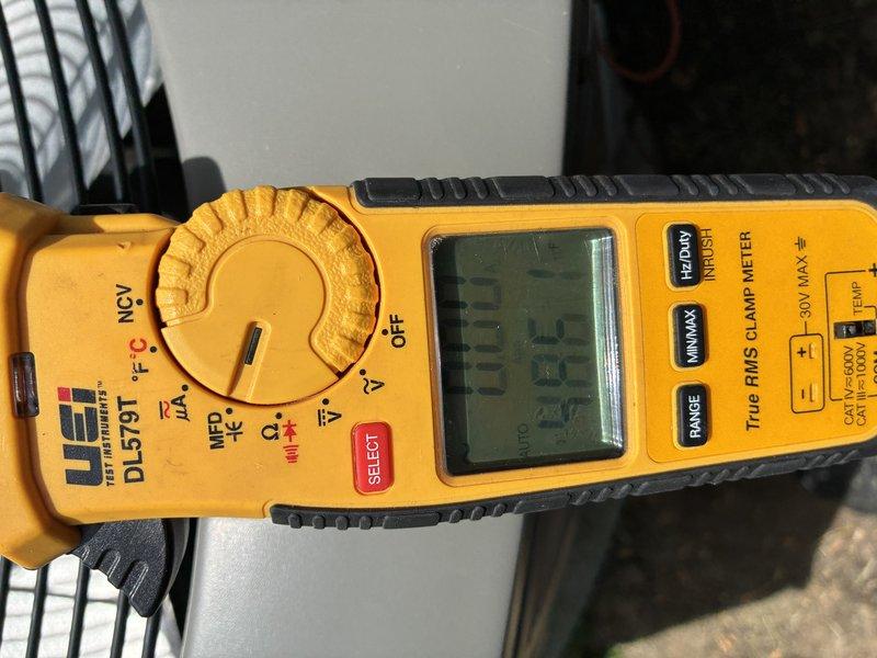 Performed routine maintenance visit on a 6-year-old air conditioning system. Conducted electrical diagnostics using digital multimeter to verify system voltage, amperage, and overall electrical performance. All measurements confirmed unit operating within manufacturer specifications.