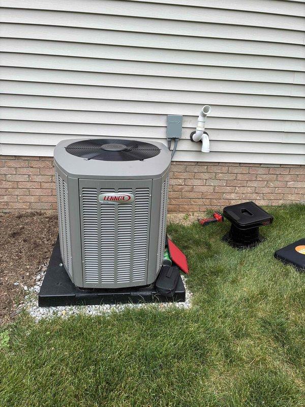 Completed annual preventative maintenance inspection on one-year-old Lennox residential air conditioning system. Performed comprehensive tune-up including inspection of outdoor condenser unit, blower motor assembly, control board, and all electrical connections. Verified proper operation of all system components, checked refrigerant levels, inspected condensate drainage, and confirmed unit is functioning within manufacturer specifications. System operating efficiently with no issues identified.