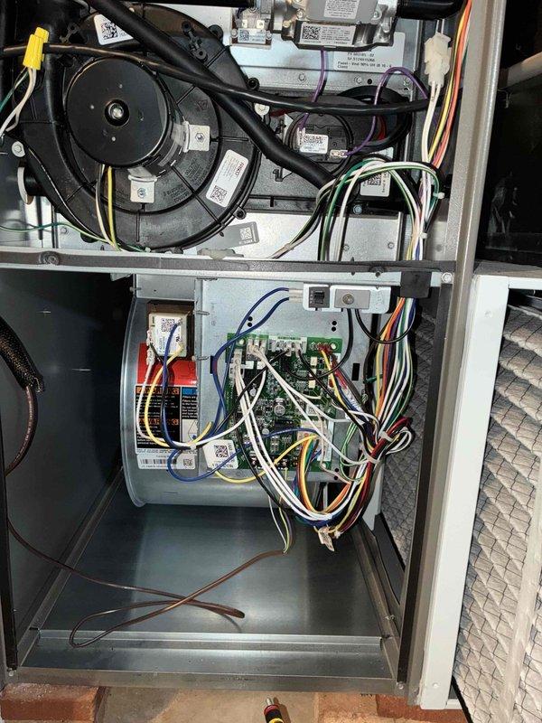 Completed annual preventative maintenance inspection on one-year-old Lennox residential air conditioning system. Performed comprehensive tune-up including inspection of outdoor condenser unit, blower motor assembly, control board, and all electrical connections. Verified proper operation of all system components, checked refrigerant levels, inspected condensate drainage, and confirmed unit is functioning within manufacturer specifications. System operating efficiently with no issues identified.