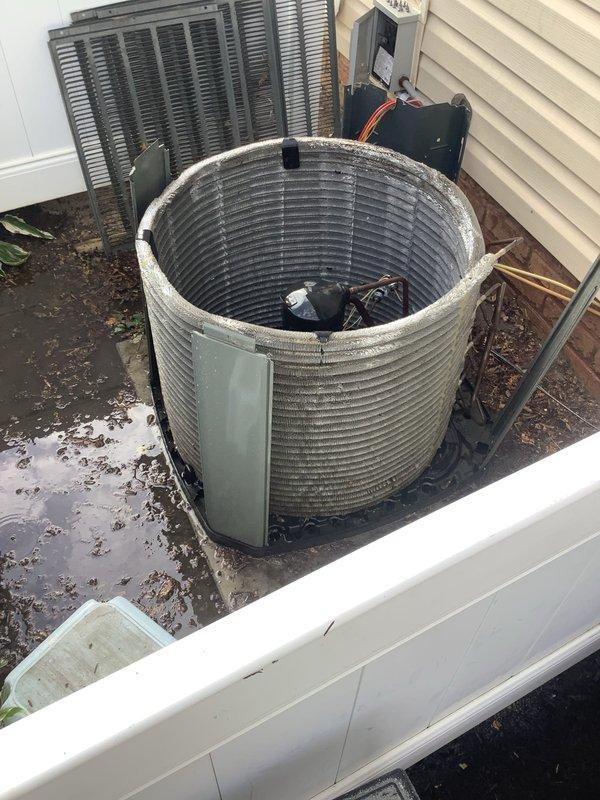 Completed preventive maintenance cooling visit on 11-year-old residential air conditioning system. Performed comprehensive inspection of outdoor condensing unit, verified proper operation of all components, and confirmed system functionality. Unit found in satisfactory operating condition with appropriate airflow through condenser coils.