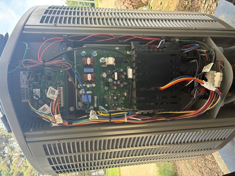 Performed routine maintenance on a 2-year-old heat pump mini split system. Accessed and inspected internal electrical components, control boards, and wiring harnesses; verified all connections were secure and properly terminated. All electrical components, circuit boards, capacitors, and wire terminations found in good operating condition with no signs of wear or damage requiring immediate attention.