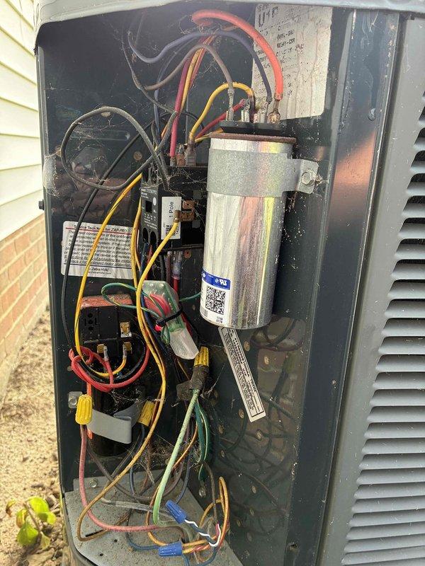 Performed annual preventative maintenance on a twelve-year-old residential air conditioning system. Conducted comprehensive inspection of outdoor condensing unit, including examination of capacitor, contactor, electrical connections, and wiring integrity. Inspected indoor air handler components, including blower motor assembly, control board, and associated electrical connections. All components found to be in functional condition with normal wear consistent with unit age. Cleaned and verified proper operation of all accessible components. System operating within normal parameters upon completion of maintenance service.