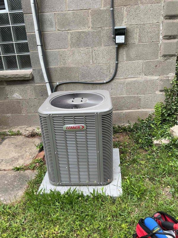 Performed visual inspection of Lennox outdoor condensing unit and indoor evaporator coil assembly for potential hail damage. Unit had not been operated prior to inspection; no system startup or operational testing conducted at this time.