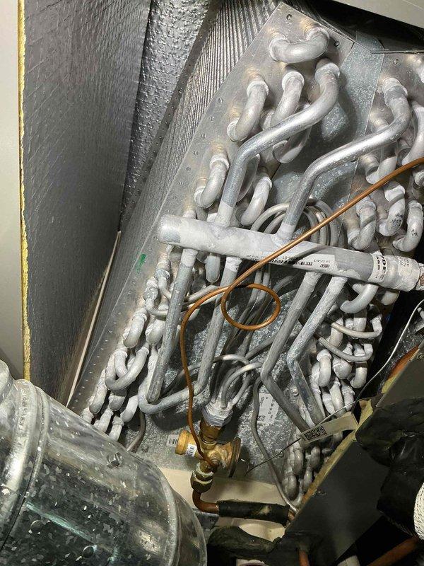 Performed visual inspection of Lennox outdoor condensing unit and indoor evaporator coil assembly for potential hail damage. Unit had not been operated prior to inspection; no system startup or operational testing conducted at this time.