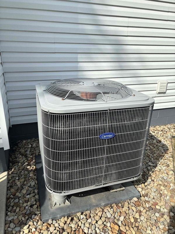Completed MVP preventive maintenance service on Carrier air conditioning system. Performed comprehensive inspection of outdoor condensing unit and indoor air handler, verified proper operation of all components, checked refrigerant lines and insulation integrity, and documented system condition with photographic records. All equipment found operating within normal parameters with no immediate service needs identified.