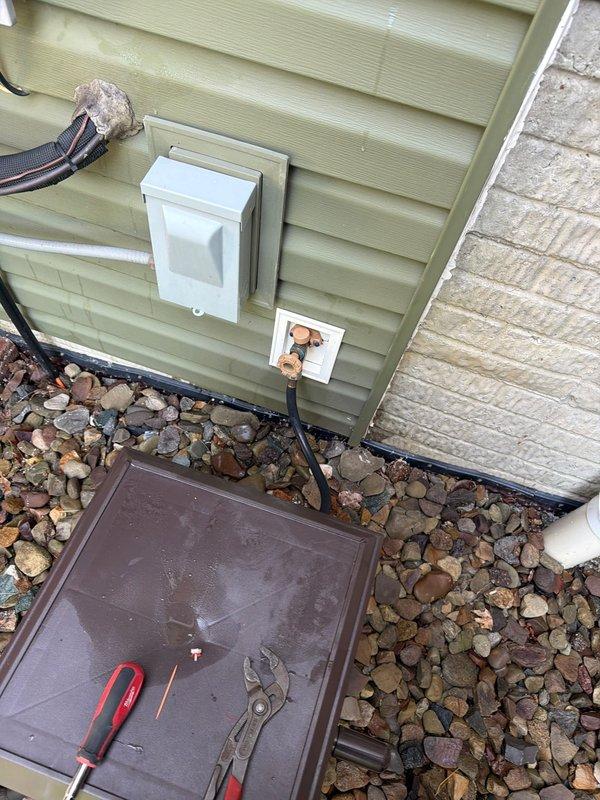 Responded to leaking outdoor spigot on two-year-old installation. Accessed supply line through interior wall, replaced faulty compression fitting on copper pipe, and restored proper seal to eliminate leak. Tested system for proper operation and confirmed no further water intrusion.
