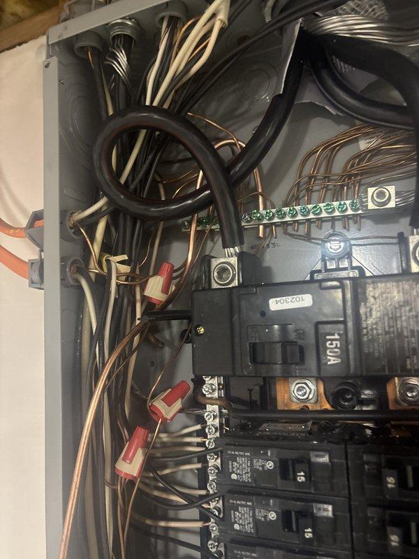 Responded to failed electrical inspection for grounding system deficiencies. Reconnected Ufer grounding electrode conductor to transfer switch, which serves as the first means of disconnect, per NEC 250.50 and 250.52(A)(3). Properly removed previously cut grounding electrode conductors from neutral bar that were creating potential for induced current, addressing NEC 110.12 workmanship requirements. All grounding connections properly terminated and system brought into code compliance for re-inspection.