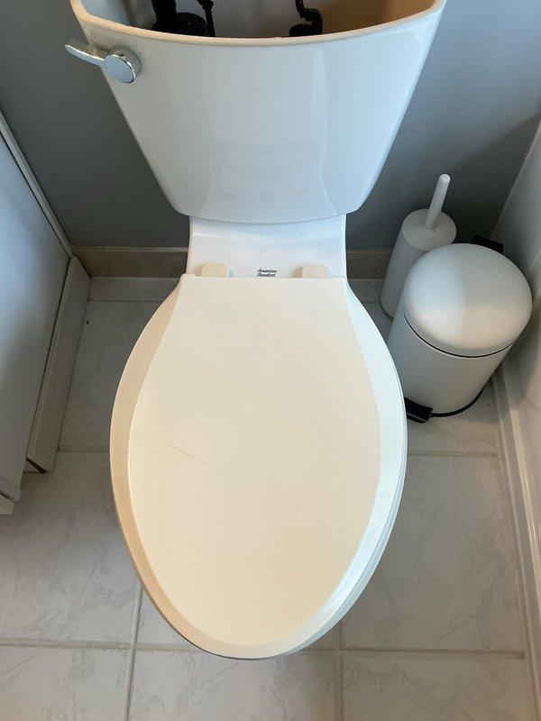 Successfully removed and replaced the existing toilet with a new American Standard Cadet Pro model. Installation included proper sealing of the wax ring, securing the fixture to the floor flange, and connecting a new braided stainless steel supply line with black protective covering to the chrome shut-off valve. Verified proper flush operation, checked for leaks at all connection points, and confirmed water supply functionality. The installation was completed in approximately three hours with all components functioning correctly.