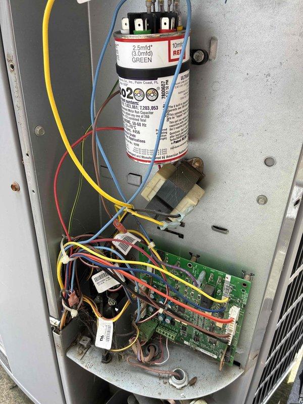 Completed MVP cooling maintenance visit on two HVAC systems. Performed comprehensive inspection of Carrier furnace unit and associated air conditioning components, including visual examination of ductwork connections, PVC condensate drain lines, and electrical conduit. Inspected capacitor terminals and verified proper wire connections on dual-run capacitor rated at 2.5/10 MFD. Examined pressure switch operation and control board functionality. Documented equipment condition through photographic records. All systems operating within normal parameters with no deficiencies noted.
