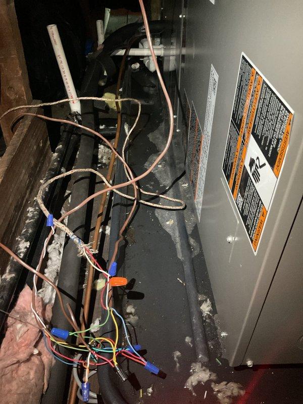 Responded to service call for recently installed HVAC system experiencing complete failure. Upon arrival, inspected air handler unit and associated electrical connections in attic space. Diagnosed failed printed circuit board (PCB) causing system to not power on. Verified all refrigerant line connections, electrical wiring, and wire nut terminations were secure and properly installed. Replaced defective PCB with manufacturer-approved replacement part, restored power to unit, and confirmed system operational with proper startup sequence and normal operation.