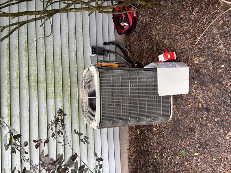 Responded to no cooling complaint on 7-year-old residential air conditioning system. Upon inspection, found failed dual run capacitor causing compressor to draw improper amperage. Replaced defective capacitor with new unit, verified proper electrical readings with clamp meter, and confirmed system operation. Unit now cooling properly and maintaining setpoint temperature.