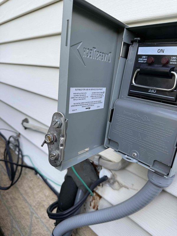 Responded to no cooling complaint with complete system failure. Upon arrival, found exterior disconnect box with failed fuse preventing power to condensing unit. Replaced fuse in disconnect, restored power to system, and verified proper operation of outdoor unit and thermostat functionality. System returned to normal cooling operation.
