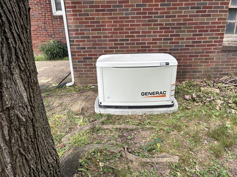 Performed routine preventive maintenance on residential Generac backup generator unit. Conducted comprehensive battery test using diagnostic equipment, confirming battery health at 100% state of charge with 739A cold cranking amps and proper voltage reading of 13.38V. Verified all generator systems operational with no faults detected. Unit tested and confirmed in good working condition.