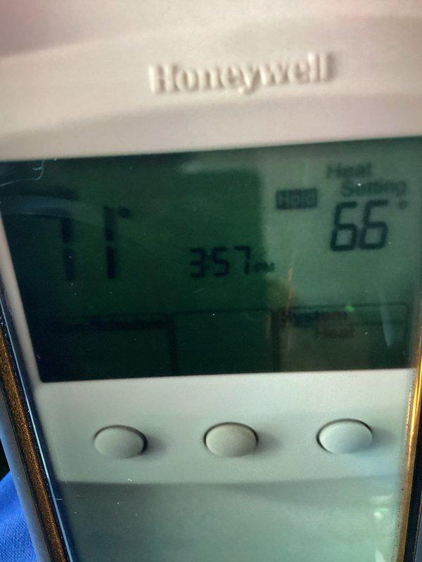 Responded to ongoing thermostat issue on lower level where unit would not cycle off and was unable to maintain setpoint of 71°F, with actual temperature reading 78°F. Inspected Honeywell digital thermostat, verified wiring connections, checked system communication, and recalibrated temperature sensor. Adjusted system parameters and confirmed proper cycling operation before departure.