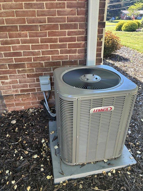 Completed scheduled preventative maintenance cooling visit on a 7-year-old Lennox outdoor condensing unit. Performed comprehensive system inspection, cleaned condenser coils, checked refrigerant levels and pressures, verified electrical connections, tested capacitor and contactor operation, and confirmed proper airflow through the fan assembly. Unit is operating within normal parameters and ready for the cooling season.