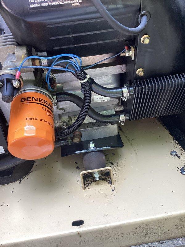 Responded to emergency no-start condition on Guardian standby generator during active power outage. Upon arrival, performed diagnostic evaluation of the Generac system and identified failed oil filter (part #070185E) preventing engine operation. Replaced defective oil filter, verified all electrical connections and fuel system components were secure, and successfully restored generator to operational status. Unit now automatically transfers power to home during utility outages as designed.
