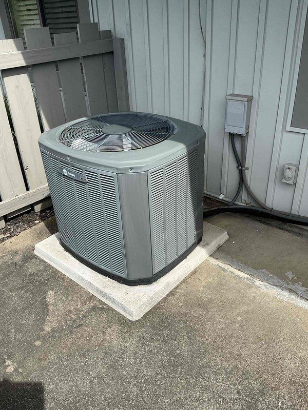 Conducted comprehensive estimate for complete HVAC system replacement including furnace and air conditioning unit. Evaluated existing Trane XL80 furnace installed in interior utility closet with PVC venting and assessed outdoor condensing unit mounted on concrete pad with proper electrical disconnect. Documented current equipment configuration, venting arrangements, and installation conditions to provide accurate replacement specifications and pricing for new heating and cooling system.