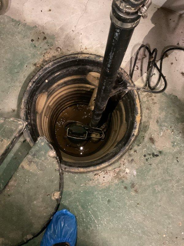 Performed comprehensive maintenance inspection on 18-year-old sump pump system in basement utility area. Accessed sump pump basin, verified proper operation of pump mechanism, and inspected discharge piping assembly including vertical standpipe and associated fittings. Examined basin for sediment accumulation, mineral deposits, and structural integrity. Tested pump float switch operation and confirmed electrical connections were secure. Additionally addressed outdoor spigot issue on south side of property requiring handle replacement or repair to restore functionality.