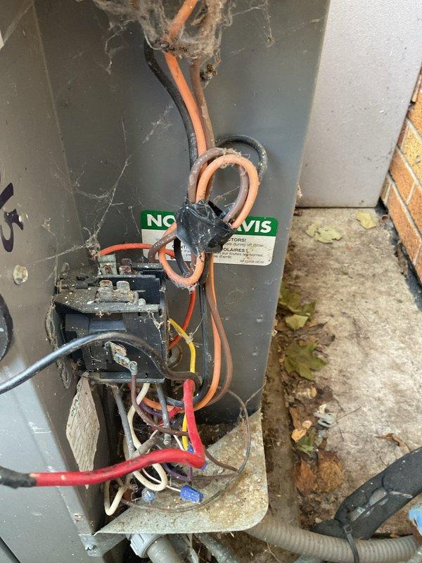Responded to service call for 12+ year old Rheem air conditioning system experiencing short cycling issue where unit would not remain off after completing cooling cycle. Upon inspection of outdoor condenser unit and electrical connections, documented current system configuration and wiring setup. Customer expressed interest in maintenance plan options, with follow-up visit scheduled to address thermostat control issue and evaluate system performance.