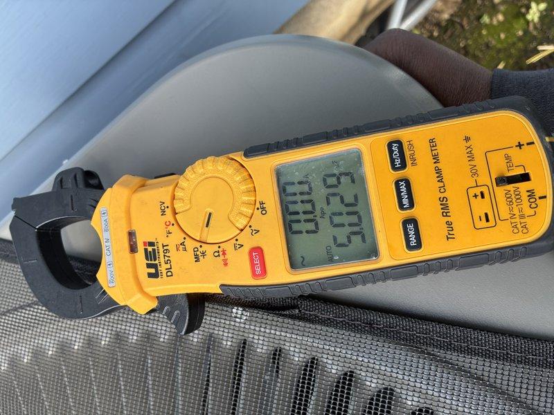 Completed MVP cooling maintenance visit on residential HVAC system. Performed comprehensive electrical diagnostics using clamp meter to verify proper amperage draw and system performance. All readings confirmed unit operating within manufacturer specifications, with electrical components functioning correctly. System tested and verified operational.