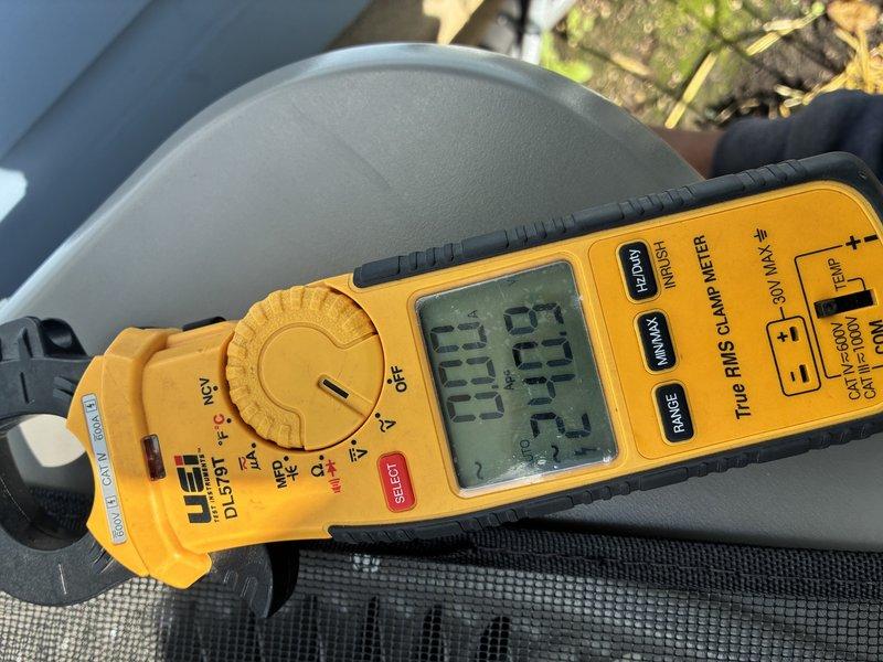 Completed MVP cooling maintenance visit on residential HVAC system. Performed comprehensive electrical diagnostics using clamp meter to verify proper amperage draw and system performance. All readings confirmed unit operating within manufacturer specifications, with electrical components functioning correctly. System tested and verified operational.