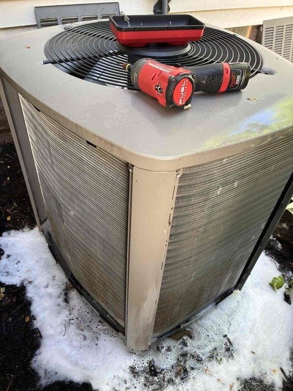 Performed scheduled preventative maintenance on residential air conditioning system. Conducted comprehensive inspection of outdoor condenser unit, checked refrigerant levels, cleaned condenser coils, verified proper fan operation, and tested electrical connections. Unit operating within normal parameters upon completion of service.