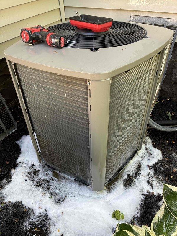 Performed scheduled preventative maintenance on residential air conditioning system. Conducted comprehensive inspection of outdoor condenser unit, checked refrigerant levels, cleaned condenser coils, verified proper fan operation, and tested electrical connections. Unit operating within normal parameters upon completion of service.