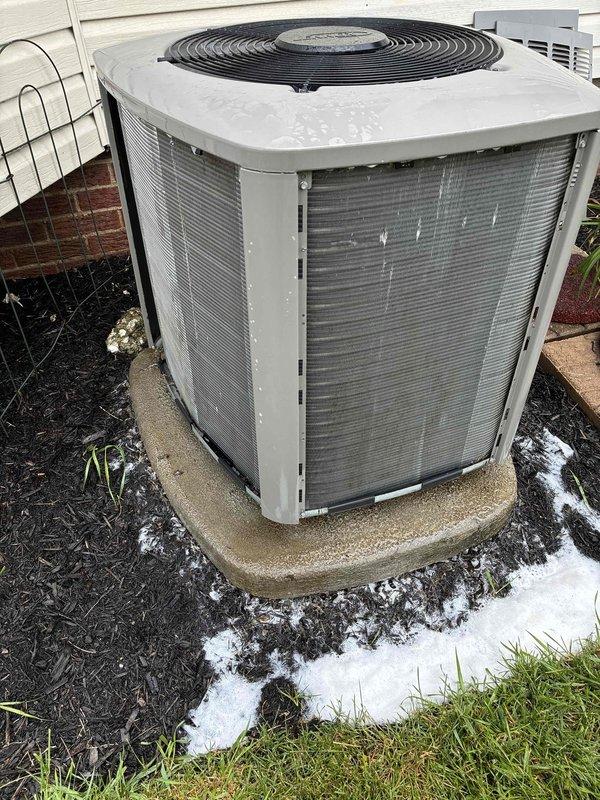 Completed annual cooling maintenance on residential air conditioning system. All tested components operating within manufacturer specifications with no immediate issues detected. Condenser coil found heavily impacted with debris causing restricted airflow, which reduces system efficiency and increases strain on components. Evaporator coil also required cleaning to ensure proper indoor airflow and reduce blower motor strain. Performed chemical cleaning on both condenser and evaporator coils to remove buildup and restore proper airflow and heat transfer. Bi-annual coil cleaning recommended for ongoing system maintenance and optimal performance. System returned to full operational capacity with improved airflow and efficiency.