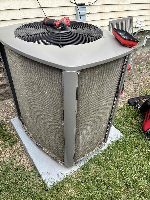 Completed scheduled preventive maintenance cooling visit on 3-year-old residential HVAC system. Performed comprehensive inspection of indoor Lennox furnace and Carrier air handler unit located in basement, verifying proper operation of all components, condensate drain lines, and PVC piping connections. Proceeded to outdoor condenser unit where standard maintenance protocol was executed, including cleaning of mesh filter panels, inspection of fan assembly, verification of electrical connections, and assessment of refrigerant system performance. All equipment found operating within manufacturer specifications with no deficiencies noted. System confirmed ready for continued cooling season operation.