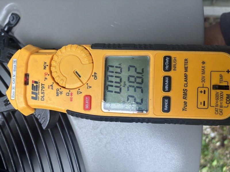 Completed scheduled preventive maintenance cooling visit on three-year-old air conditioning system. Performed comprehensive system inspection including electrical measurements using clamp meter to verify proper amperage draw and system performance. Inspected and documented electrical connections, capacitor, and wiring at outdoor condensing unit, confirming all components secure and functioning within normal parameters.